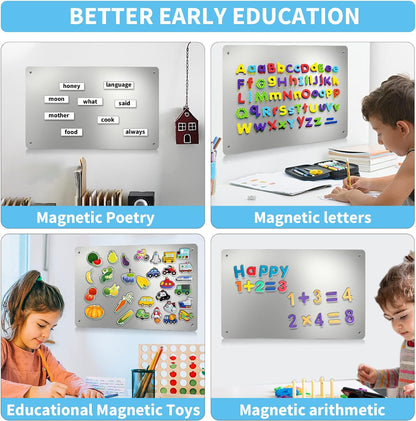 17.7" x 11.8" 2 Pack Metal Magnetic Board - Magnet Bulletin Board to Display Magnetic Letters Numbers Animal, Poetry, Spice Jars, Notes, Photos, Suitable for Wall, Refrigerator, Cubicle, Cabinet