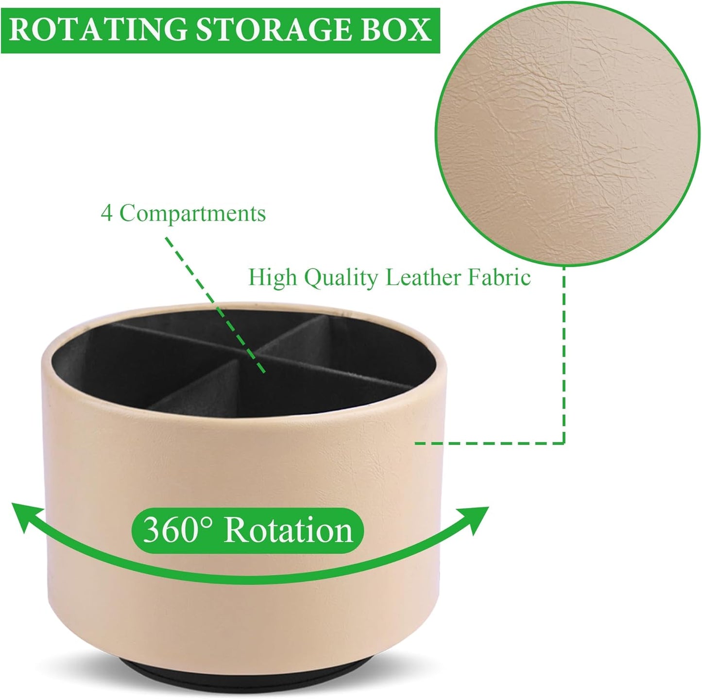 Round Leather Art Supply Organizer,Remote Control Holder,360 Degree Rotating,Multi-Functional Pencil Holder,4 Compartments Desktop Stationary Organizer(1-Fractal Flower) | Round - Colors C