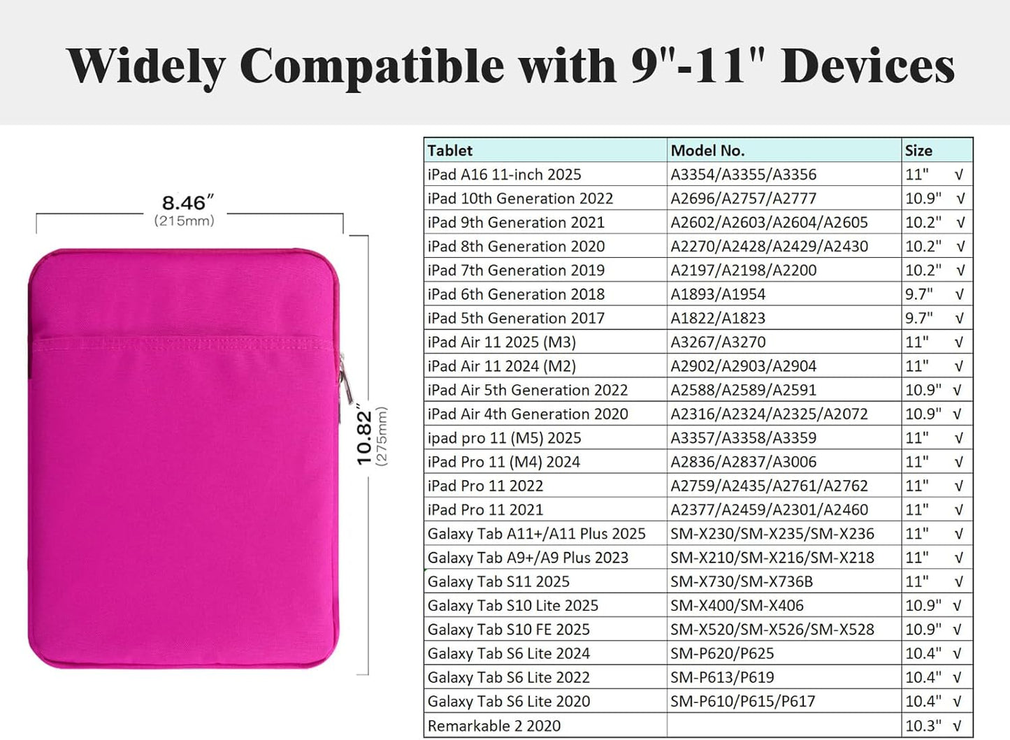 TiMOVO 9-11" Tablet Sleeve Bag for iPad 11-inch A16 2025, iPad 10.9"/10.2"| Air 11 Inch/5th/4th Gen. 10.9", Galaxy Tab A9+/A11Plus 11", Protective Bag Fit Smart Keyboard, Dusty Blue