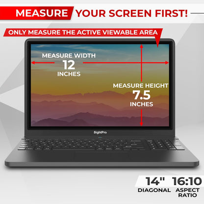 SightPro Magnetic Laptop Privacy Screen 14 Inch 16:9 - Patented Removable Laptop Privacy Filter Shield and Protector