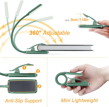 Gritin 9 LED Rechargeable Book Light for Reading in Bed - Eye Caring 3 Color Temperatures,Stepless Dimming Brightness,80 Hrs Runtime Small Lightweight Clip On Book Reading Light for Studying