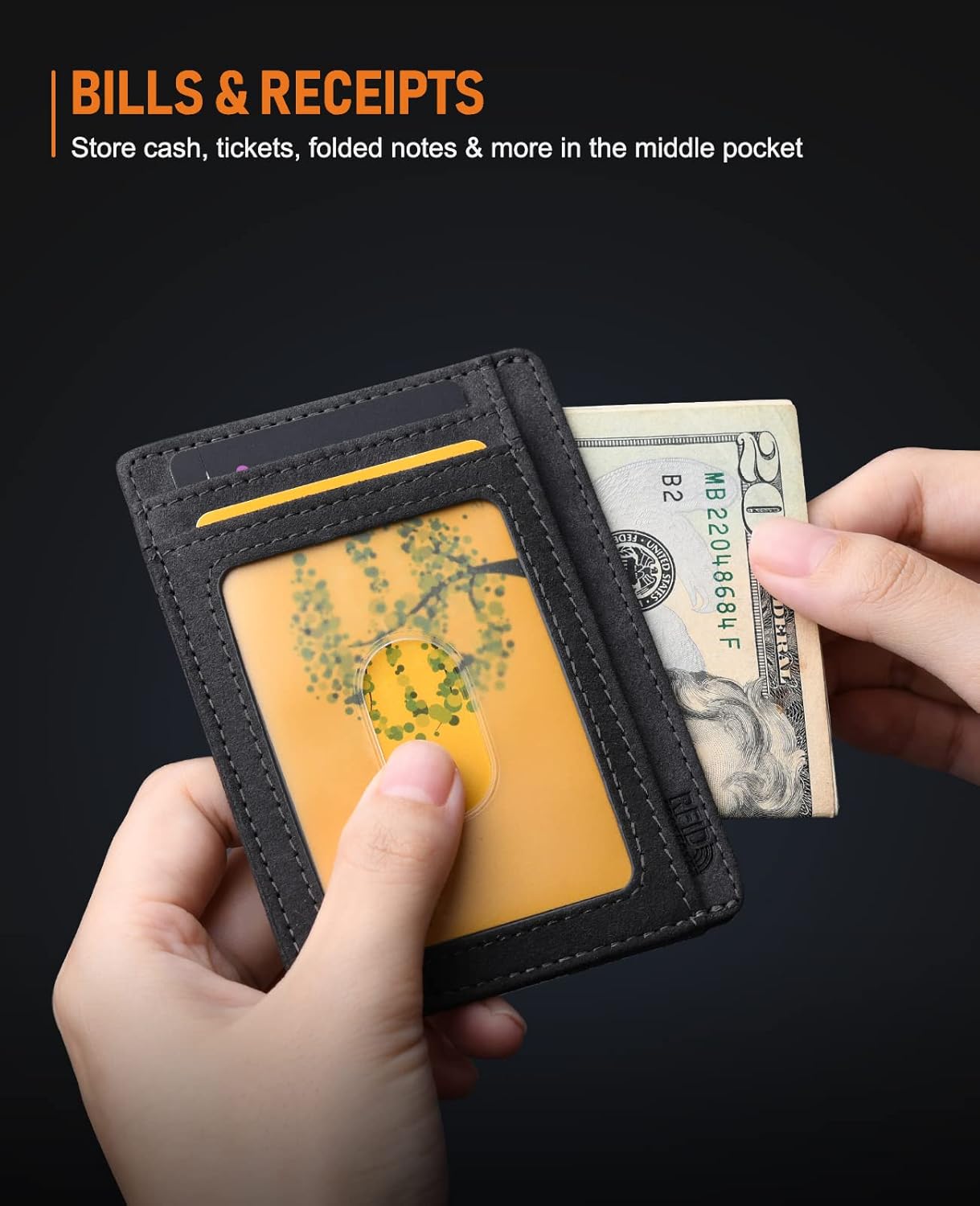 Buffway Slim Minimalist Front Pocket RFID Blocking Leather Wallets for Men and Women - Carbon Fiber Black - Colors B