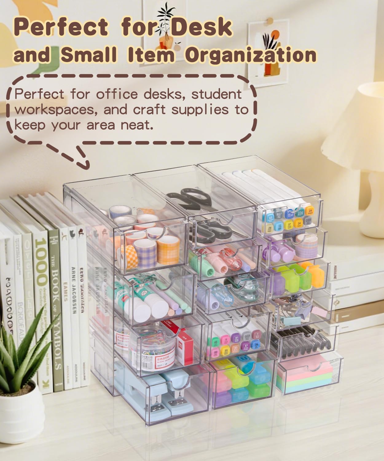VZKAH Acrylic Organizer with Drawers | 20 Drawers 4 Sets | Desk Organizer and Storage, Clear Makeup Organization, For Office/Art Supply/Craft Storage and Organization