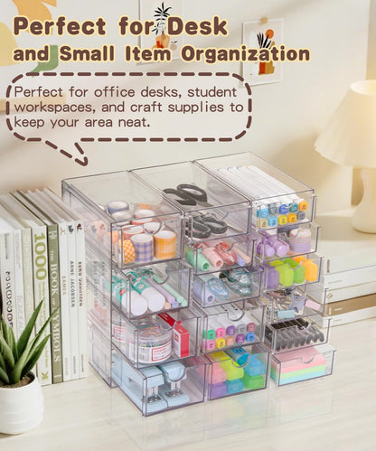VZKAH Acrylic Organizer with Drawers | 20 Drawers 4 Sets | Desk Organizer and Storage, Clear Makeup Organization, For Office/Art Supply/Craft Storage and Organization