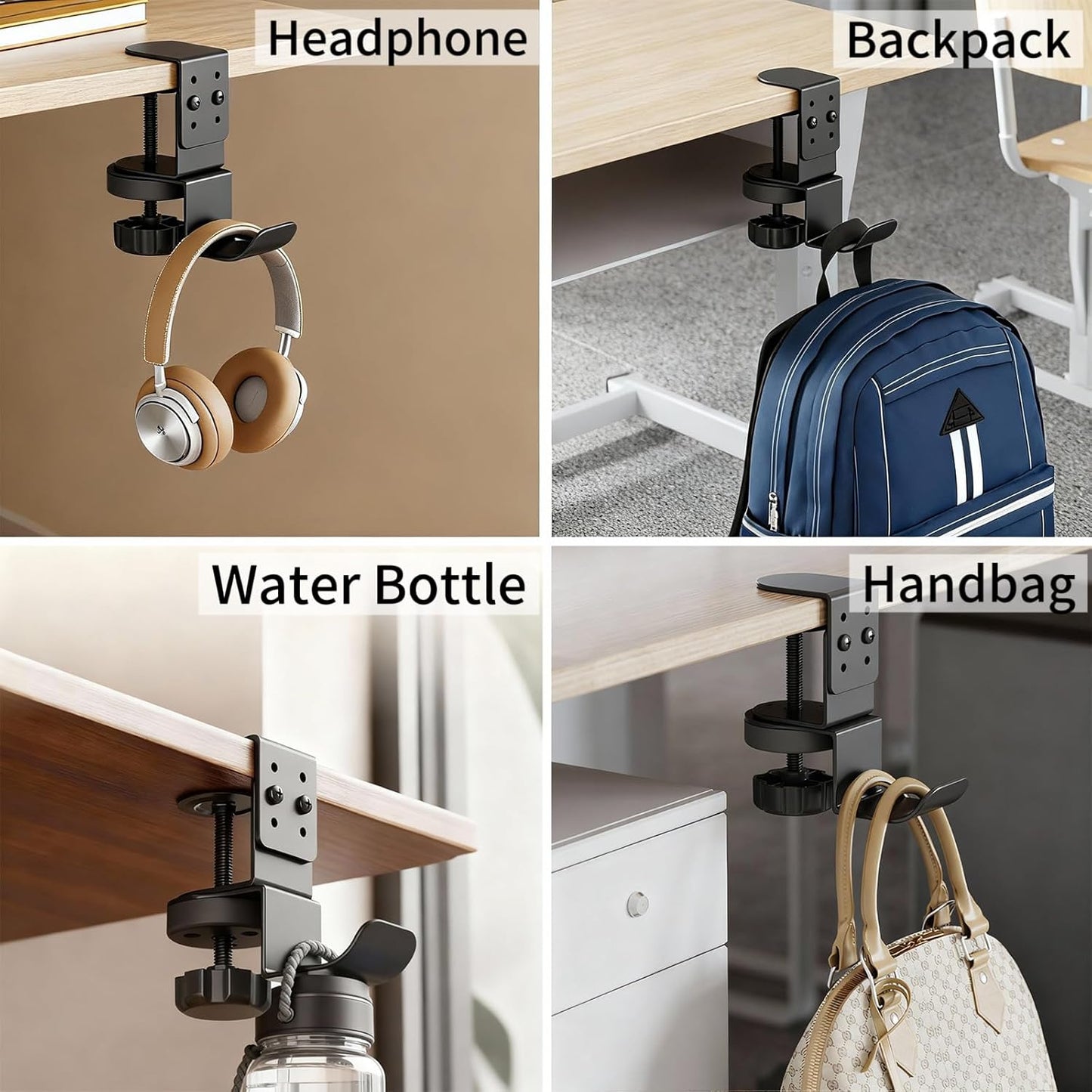Heavy Duty Desk Hook Clamp(1 PCS), 360° Rotating Backpack Hanger with Height Adjustment, No Drill Headphone Holder, Purse Hook for Table, Bag Hanger, Gifts for Gamers, Office Desk Gaming Accessories