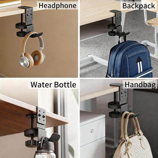 Heavy Duty Desk Hook Clamp(1 PCS), 360° Rotating Backpack Hanger with Height Adjustment, No Drill Headphone Holder, Purse Hook for Table, Bag Hanger, Gifts for Gamers, Office Desk Gaming Accessories