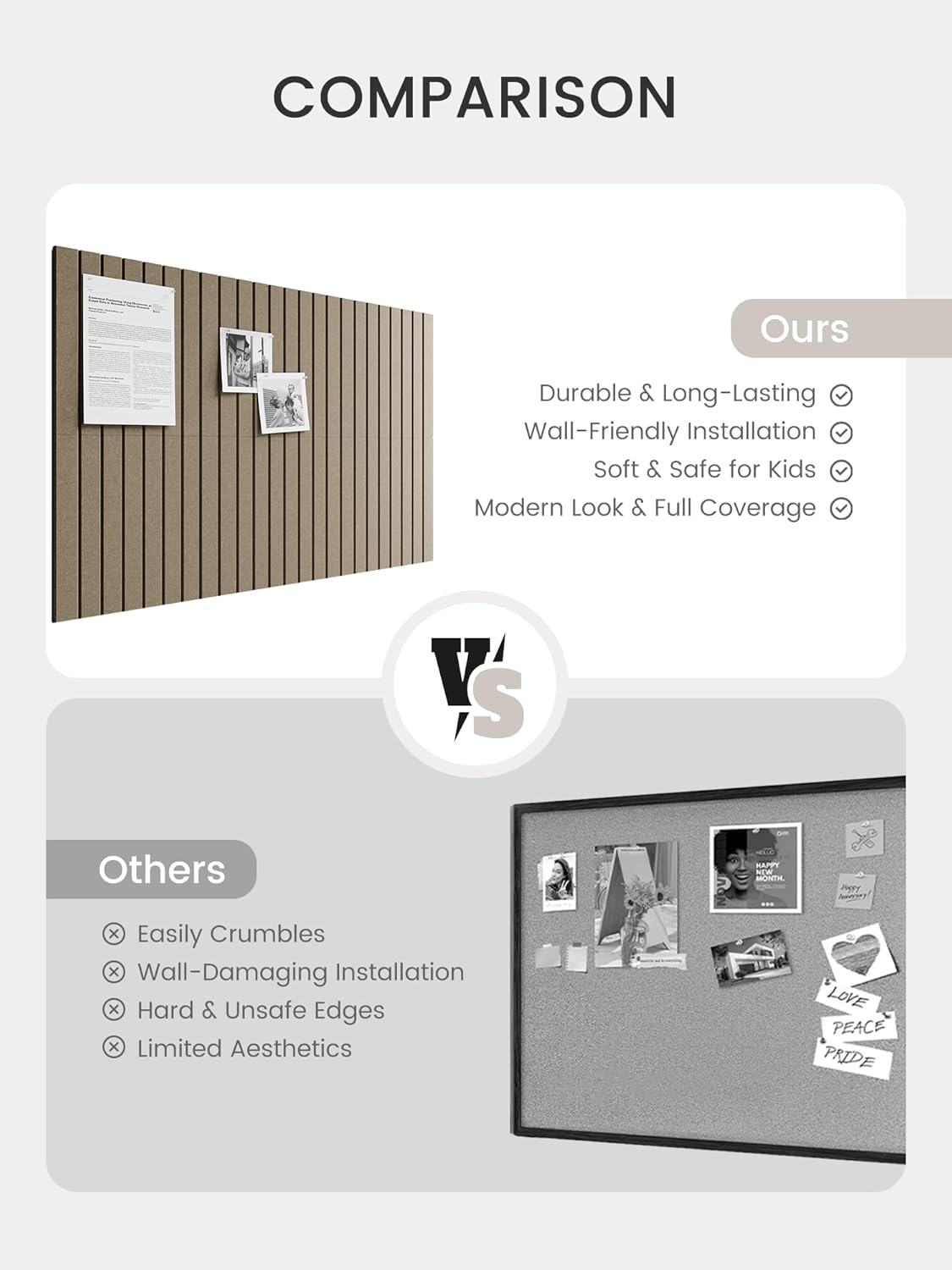 Bumusty Large Cork Board Alternative-48 x 36" Felt Bulletin Board Tiles, with 30 Pushpins, 70 Adhesive Tabs, Fine-Stripe 12-Pack, Cork Boards for Office Push Pin Board Felt Board-Oatmeal