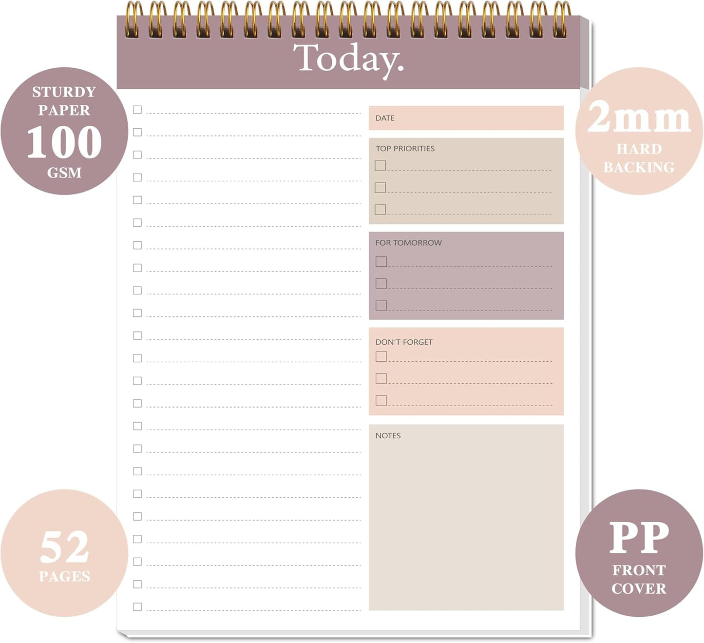 104 Pgs To Do List Notepad - Daily Planner Notepad Undated 52 Duplex-Printed Undated Sheets Tear Off, 6.5" x 9.8" Checklist Productivity Organizer with Hourly Schedule for Tasks