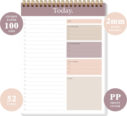104 Pgs To Do List Notepad - Daily Planner Notepad Undated 52 Duplex-Printed Undated Sheets Tear Off, 6.5" x 9.8" Checklist Productivity Organizer with Hourly Schedule for Tasks