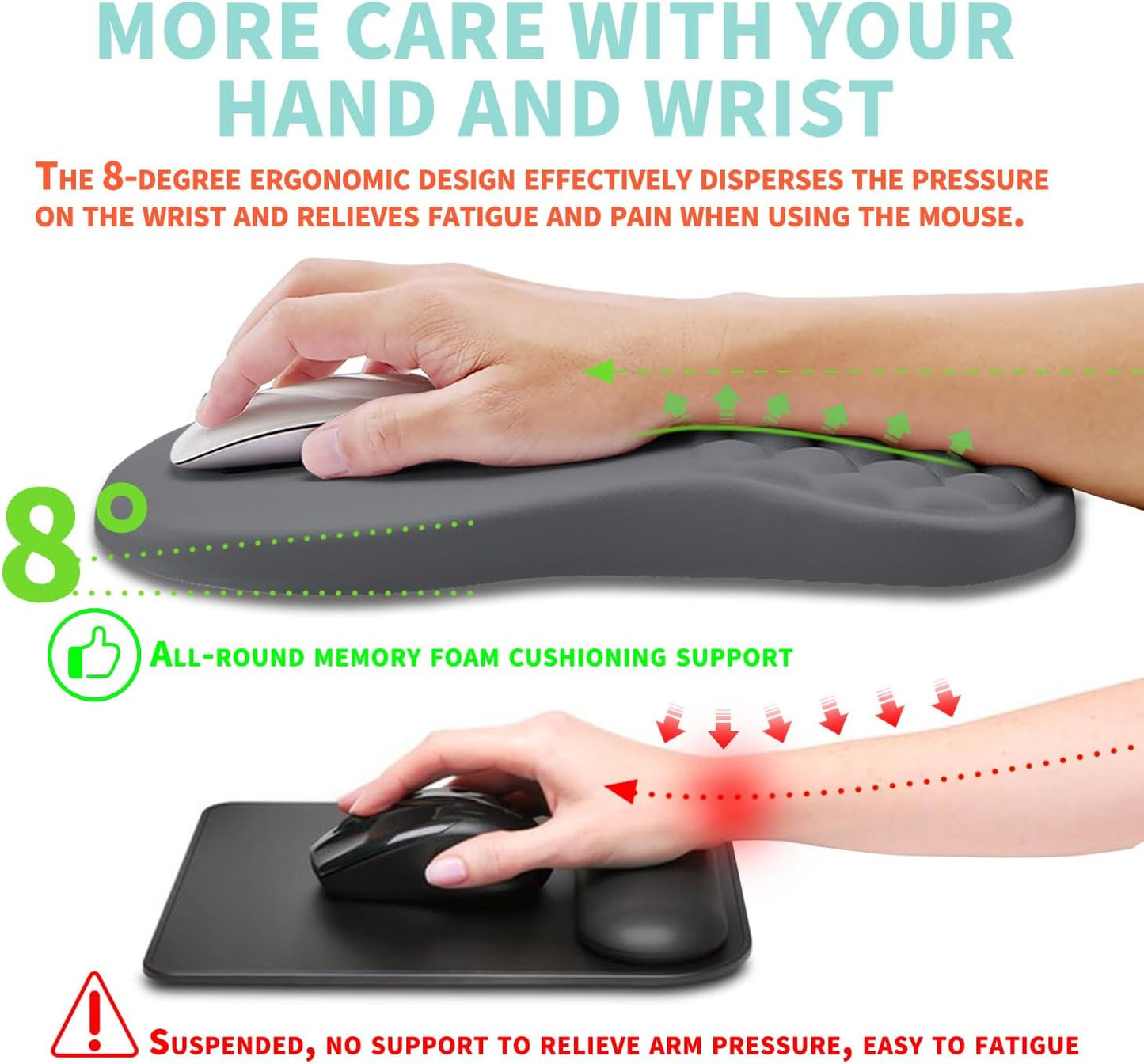 Ergonomic Mouse Pad Wrist Support with Memory Foam Massage Bulge, Carpal Tunnel Pain Relief Mousepad Wrist Rest for Mouse(12x8 inch, Silver Gray Light Purple)