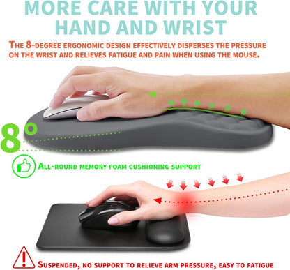 Ergonomic Mouse Pad Wrist Support with Memory Foam Massage Bulge, Carpal Tunnel Pain Relief Mousepad Wrist Rest for Mouse(12x8 inch, Silver Gray Light Purple)