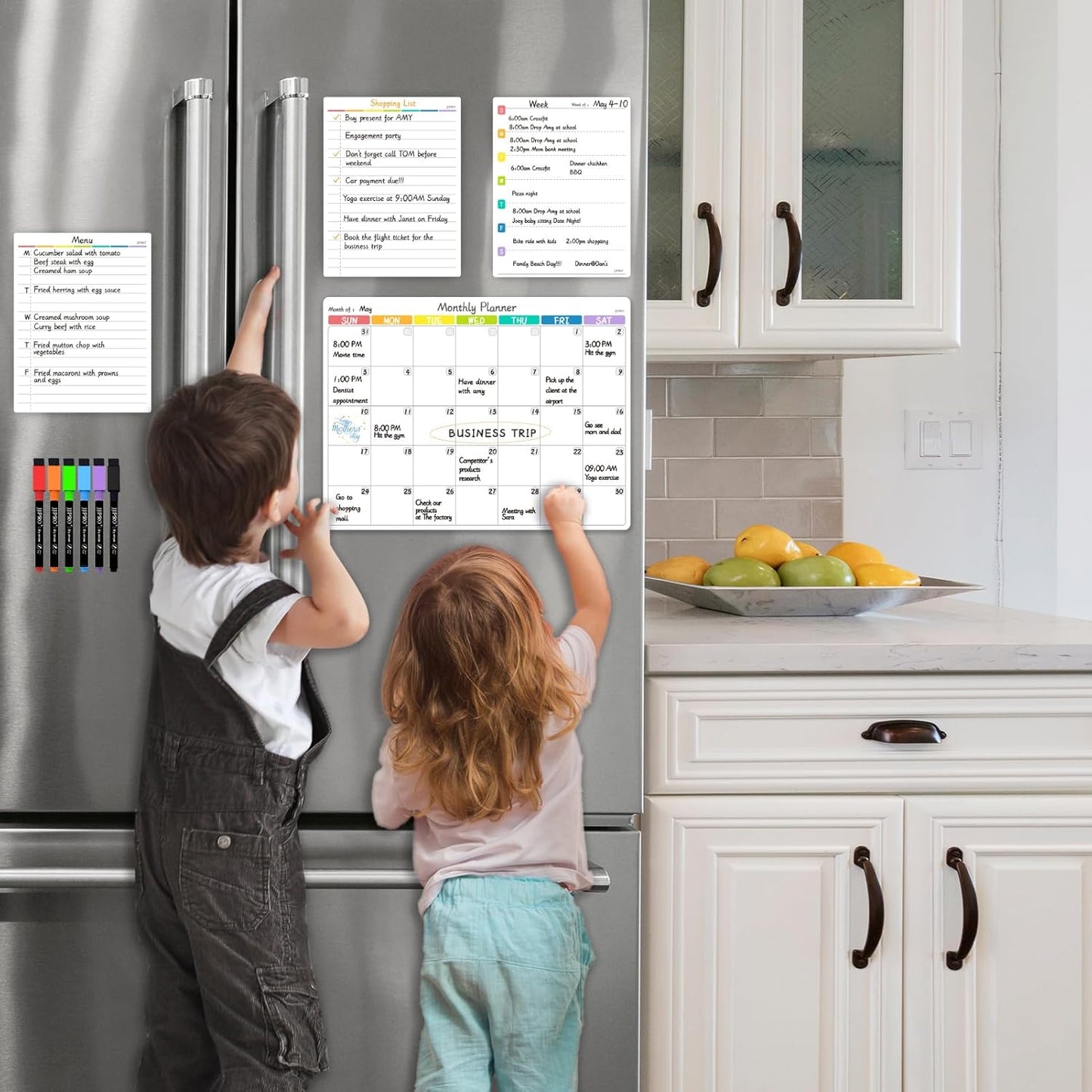 JPRO Magnetic Weekly Calendar and to Do List for Fridge - 8.5" x 6.5" Weekly Meal Planner for Refrigerator and Dry Erase Daily to-Do List -6 Markers Included!