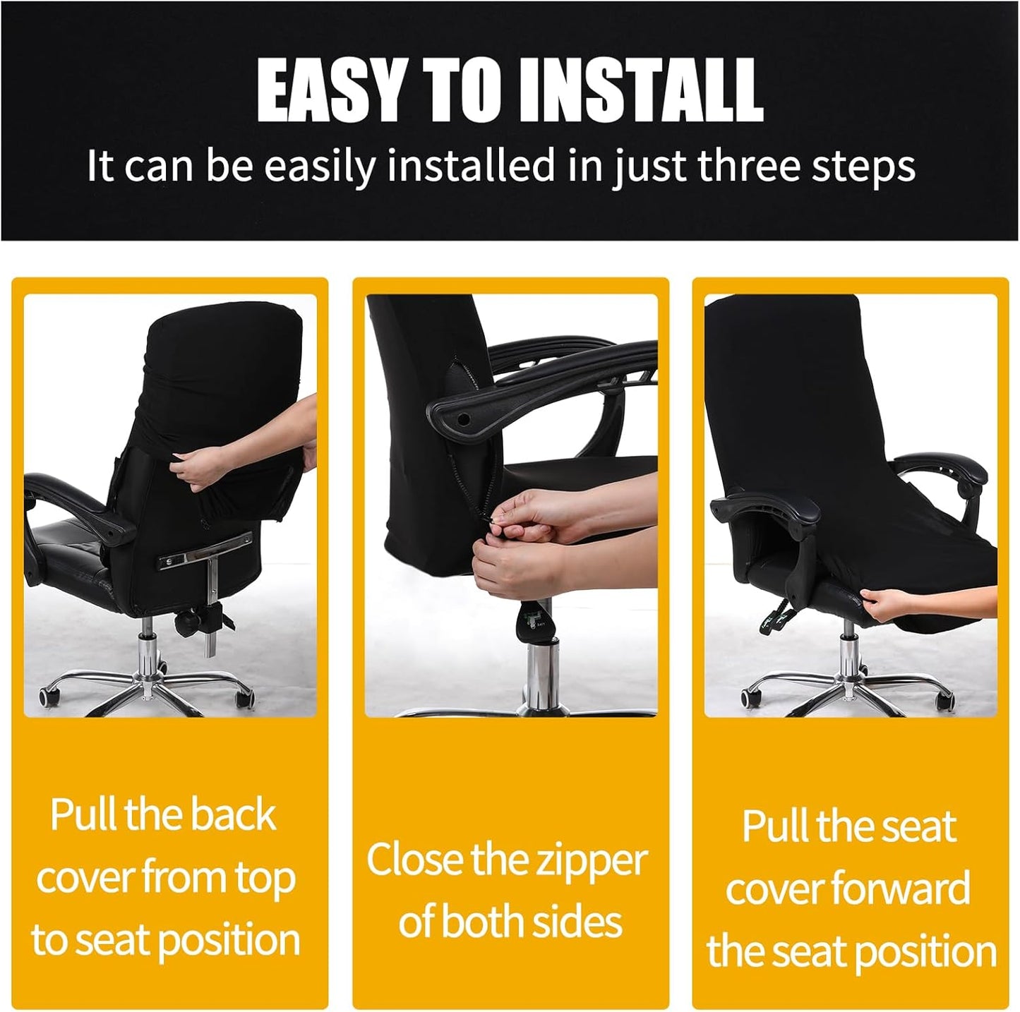 Smiry Stretch Printed Office Chair Armrest Covers, 2 Pcs Soft Fit Removable Washable Computer Desk Chair Arm Covers Protector, Black