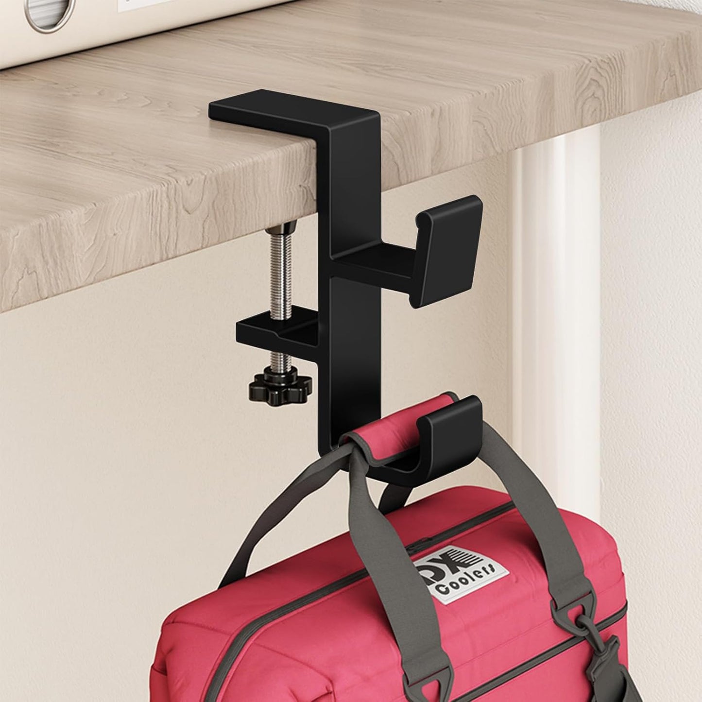 Desk Hook for Bag, Purse Hook for Table, Under Desk Handbag Hanger, Aluminum Backpack Holder, Desk Mount Hook for Umbrellas, Headphone, Cream