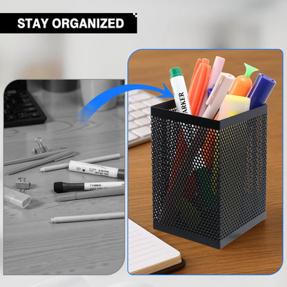 Comix Pen Holder Desk Organizer, Wire Mesh Pencil Cup with Foam Pad and Non-Slip Bottom Office Supplies Desk Accessories for Home Office School, 1 Pack