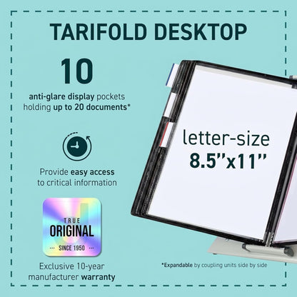 Tarifold Desktop Reference Organizer & Display System, 10 Double-Sided Pockets, 20 Sheet Capacity, Expandable, Durable Steel Wire Frames, Letter Size, Made in France, Black