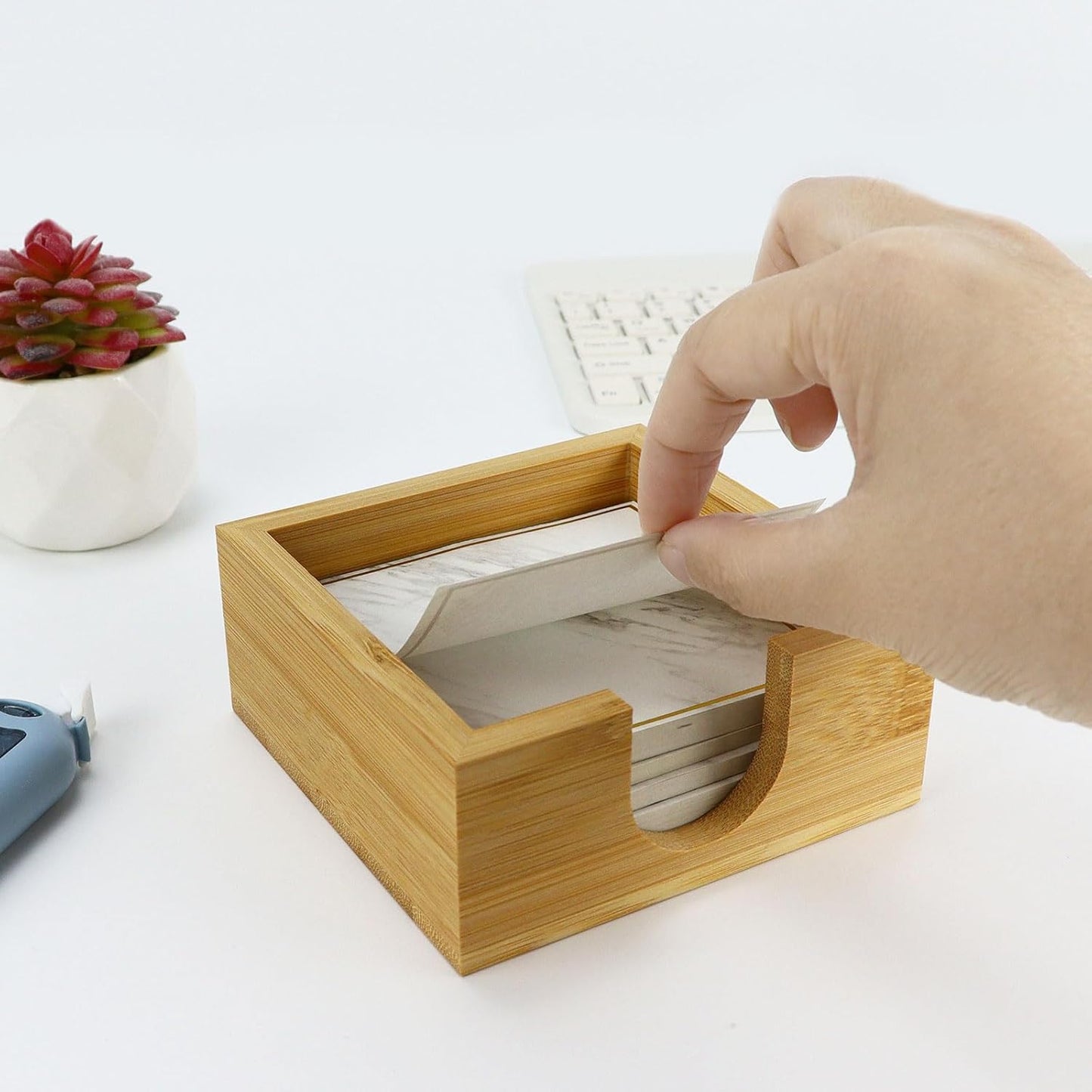 MultiBey Walnut Wood Sticky Notes Holder for Desk, 4x6 Inch Self -Sticky Note Memo Holder, Wooden Sticky Note Dispenser Office Desk Organizer for Dorm Room Office Home School (S)