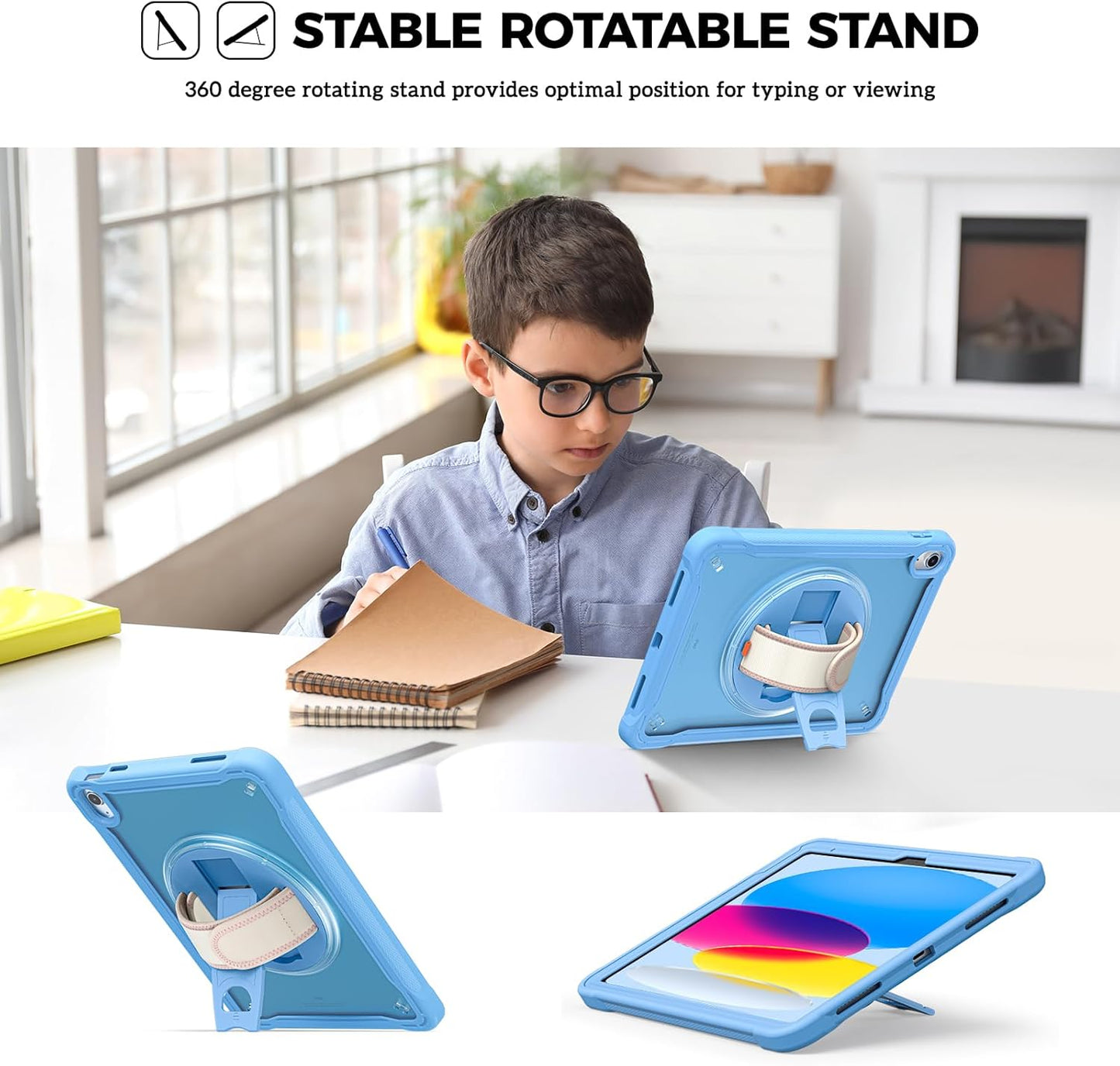 ProCase for iPad 11th Generation A16 2025/iPad 10th Generation Case 10.9 Inch 2022, Heavy Duty Shockproof Rugged Cover with Hand Strap 360 Degree Rotatable Kickstand Protective for iPad 11/10 -Black