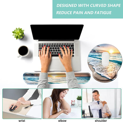 Keyboard Wrist Rest Pad Mouse Pad with Wrist Support Set of 3, Mousepad with Non-Slip Rubber Base, Ergonomic Memory Foam Mouse Wrist Cushion Support for Home Office Laptop Computer Gaming, Forest