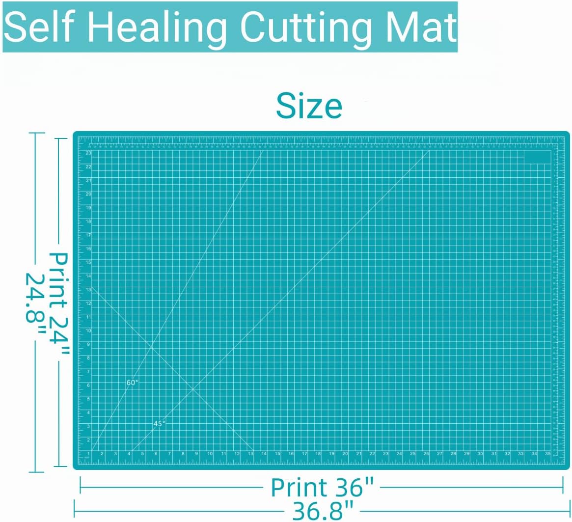 18"x24" Self Healing Cutting Mat, Sewing Mat for Crafts, Double Sided 5-Ply Table Cutting Board for Fabric Quilting Leather Modeling Hobby Project, Turquoise