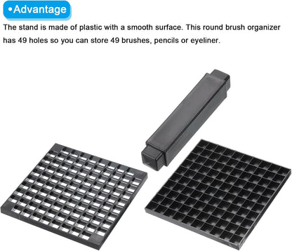 PATIKIL 2pcs Black Minimalist Square Paint Brush Holder, 96 Holes Plastic Storage Desk Stand for Artist Desk Makeup Pencil, Black