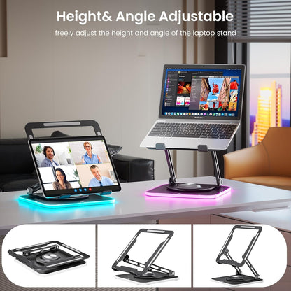 JOYEKY Laptop Stand for Desk, Adjustable Computer Stand with 360° Rotating Base, Ergonomic Laptop Riser for Collaborative Work, Foldable & Portable Laptop Stand, fits for All 10-16" Laptops
