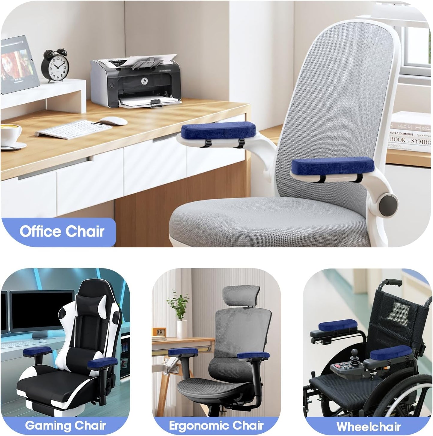 ZNCMRR 2 Pack Office Chair Armrest Pads Covers with Memory Foam Elbow Pillow for Forearm Pressure Relief, Black Arm Rest Covers for Office Chairs, Wheelchair, Comfy Gaming Chair(Black)