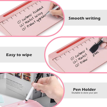 Desktop Glass Whiteboard with Mirror & Calculator(12 Digit LCD Display) & Ruler Marker,Tilted Computer Keyboard Stand with Dry Erase Board Surface, Desk Organizers with Accessories,Black