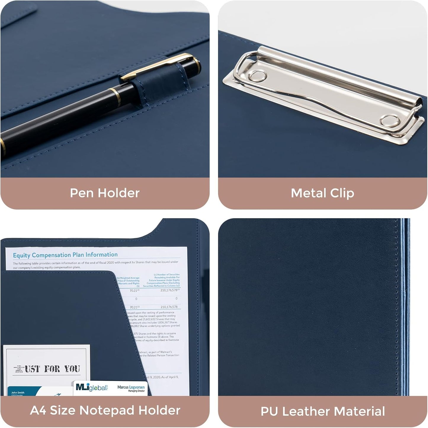 ProCase Clipboard Folder Portfolio, A4 Leather Padfolio Clipboard, Professional Business Portfolio Folder for Interview Resume Office Conference -Black