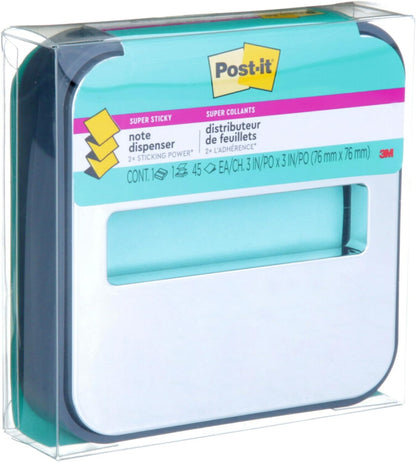 Post-it Note Dispenser with Post-it Pop-up Notes, Black Base with Steel Top, 1 Aqua Splash 3 in. x 3 in. Super Sticky Note Pad, Classroom or Office Supplies