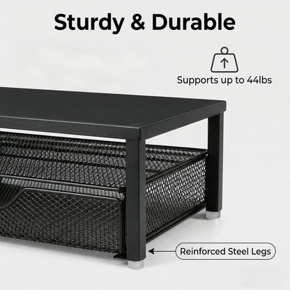 Spacrea Desk Organizer and Accessories, Computer Monitor Stand Riser with Drawer and 2 Pen Holders, Office Desk Accessories & Workspace Organizers for Office Supplies (Wood)