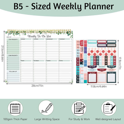 Weekly To Do List Notepad, 8.5''x11'' Weekly Desk Planner with 52 Tear Off Sheets Undated Weekly Planner Habit Tracker & Productivity Organizer for Home School and Work, Light Green