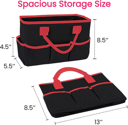 Desktop Tote and Stock Organizer, Teacher Helper Tote Bag Organization for Arts, Books, Stationery, Office Desk Organizer, Make-up Storage Tote with Handles for Travel, Black-Gray