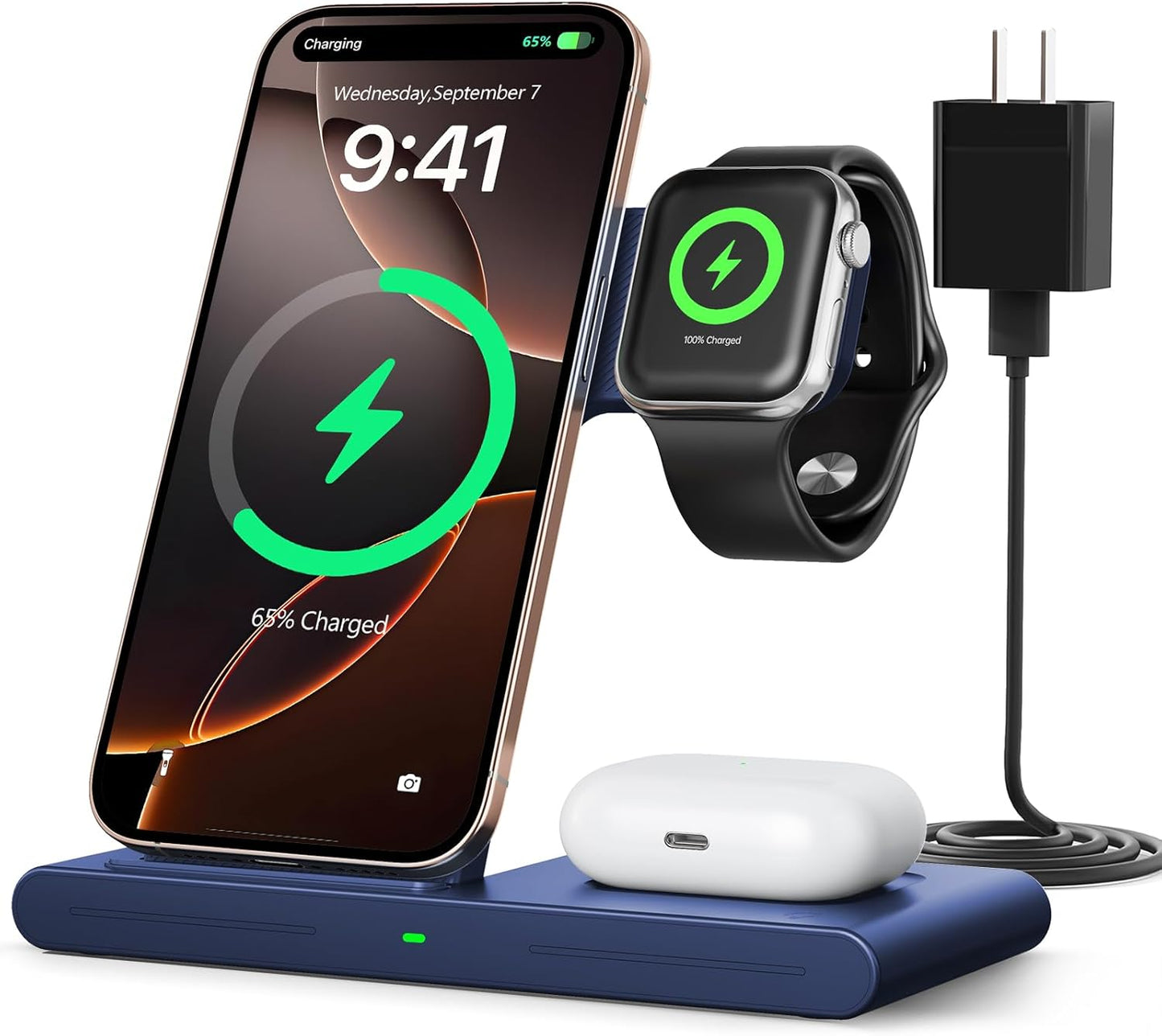 RYND 2026 Travel Portable Wireless Fast Charger for Apple & Android Charging Station,3 in 1 Charging for iPhone17 16 15 14 13 12,Apple Watch Series & Air pods 4 3 2 Pro,Samsung Galaxy