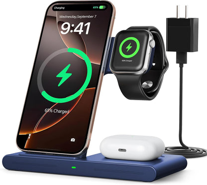 RYND 2026 Travel Portable Wireless Fast Charger for Apple & Android Charging Station,3 in 1 Charging for iPhone17 16 15 14 13 12,Apple Watch Series & Air pods 4 3 2 Pro,Samsung Galaxy
