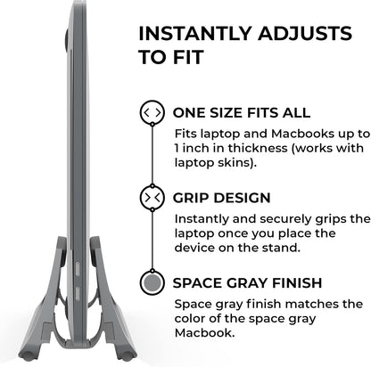 HumanCentric Vertical Laptop Stand for Desks in Matte Black, Upright Adjustable Holder to Dock Apple MacBook Stand, and Other Laptops to Organize Work & Home Office, Automatic Grip