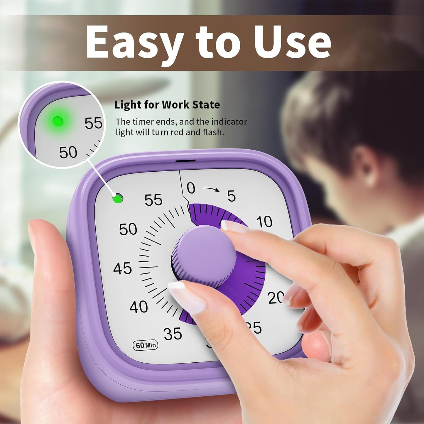 Visual Timer, Pomodoro Timers for Kids Adults, 60-Minute Countdown Desk Timer for Productivity, Silent ADHD Timer for Kids Toddlers, Kitchen for Cooking