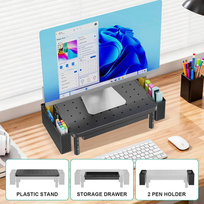 WALI Monitor Stand Riser with Drawer and 2 Pen Holders, Desk Organizers and Accessories for Computer, Printer, Laptop Stand for Home Office Supplies, (PTT004-B), 1 Pack, Black