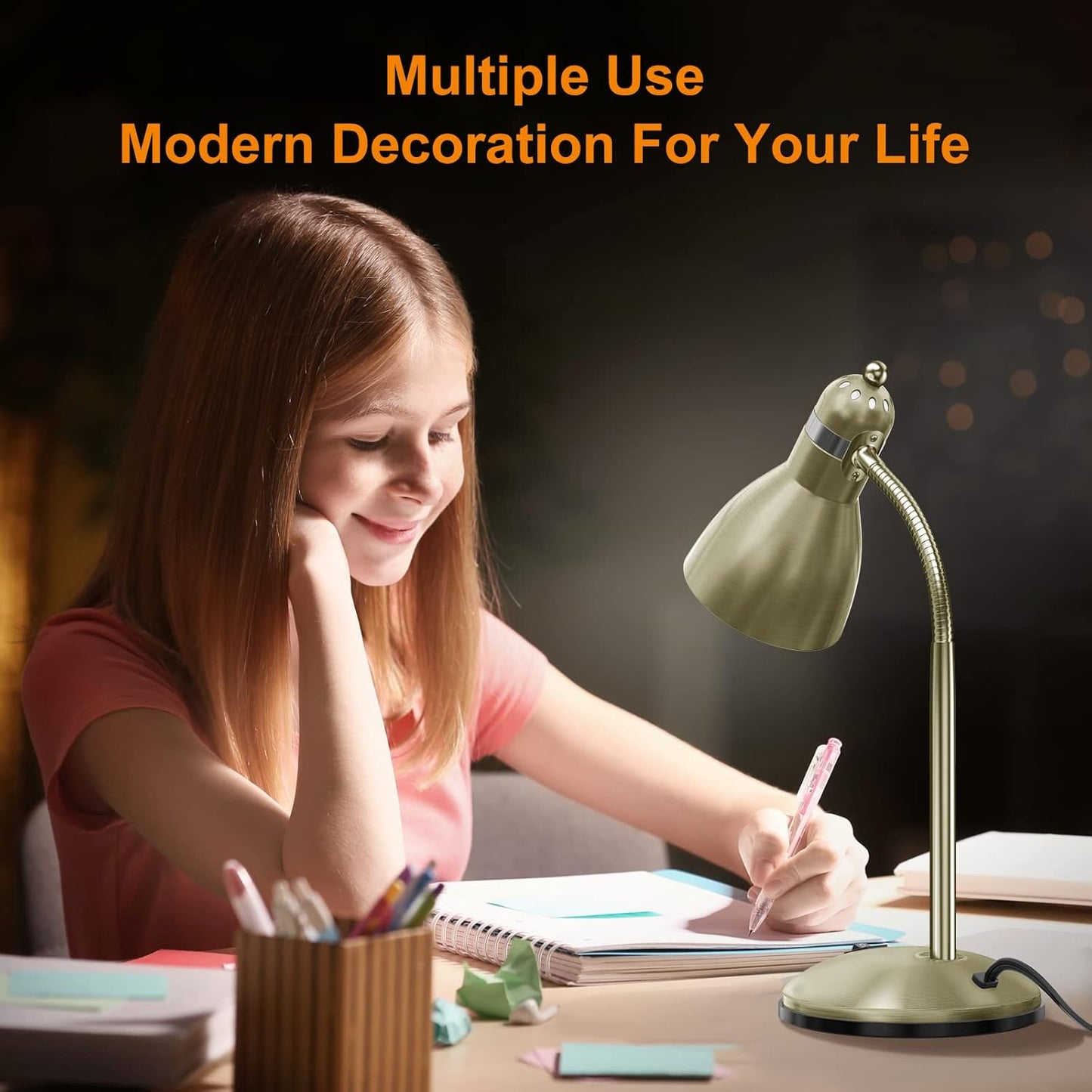 LEPOWER Metal Desk Lamp, Eye-Caring Table Lamp, Study Lamps with Flexible Goose Neck for Bedroom, Home Office (Matte Black)