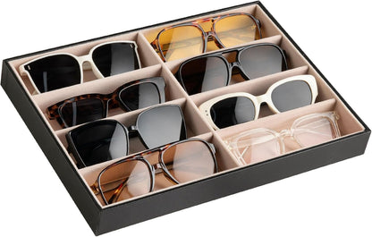 Frebeauty Sunglass Organizer,PU Leather Glasses Organizer,8-Slot Sunglasses Tray,Men's/Women's Sunglasses Box,Sunglass Case,13.3 x 9.6 x 1.5 Inches,Eyeglass/Eyewear Display Tray(Grey)