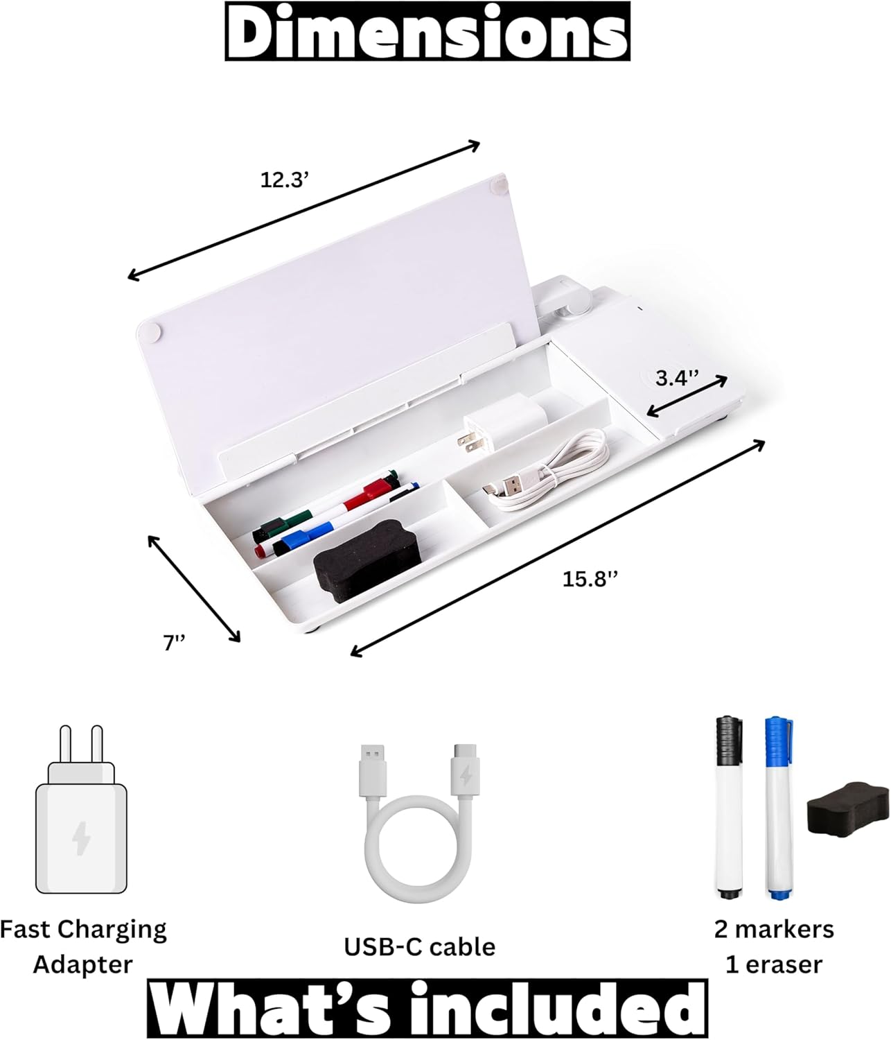 Desktop Dry Erase Board with Charger and LED Lamp (White)