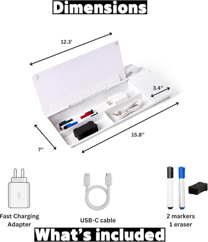 Desktop Dry Erase Board with Charger and LED Lamp (White)