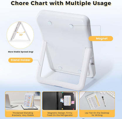 Chore Chart for Kids, Checklist Planning Board with Sliders, 19 Personalizable Sheets and Magnetic Marker, ADHD Tools for Kids to Do List Routine Chart Visual Schedule Board with Stand
