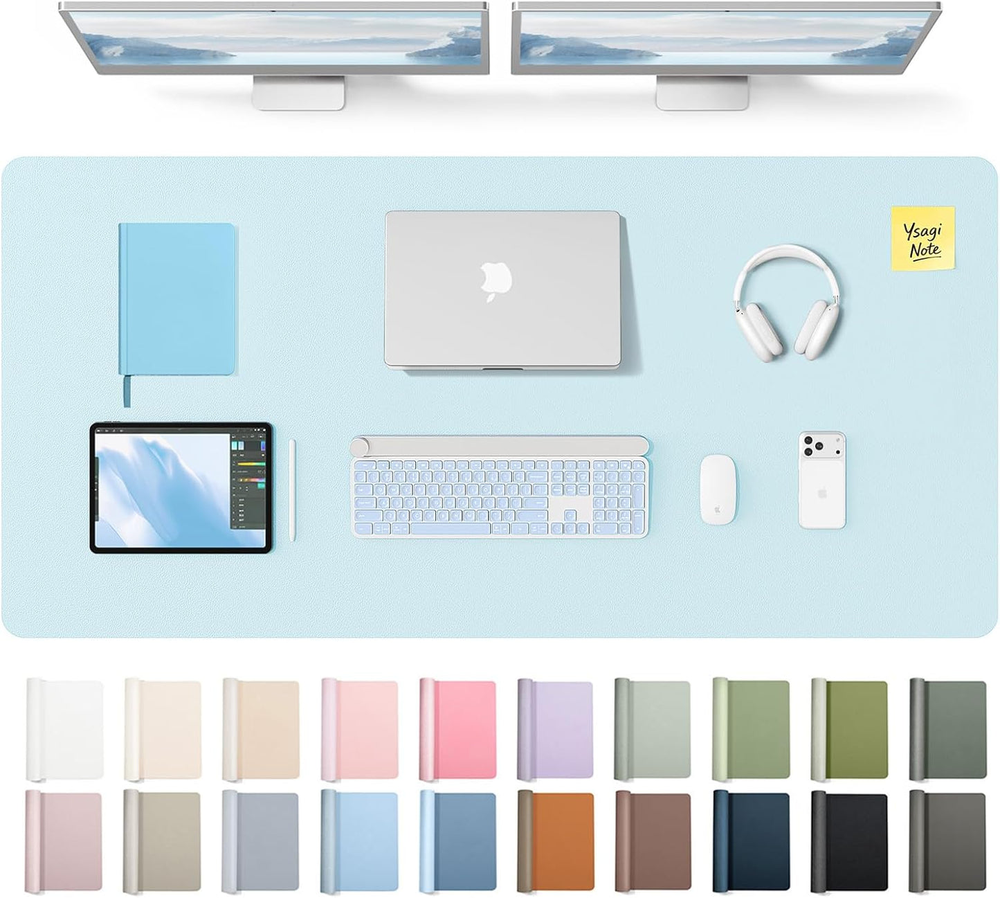 YSAGi Leather Desk Pad Protector, Office Desk Mat, Large Mouse Pad, Non-Slip PU Leather Desk Blotter, Waterproof Laptop Desk Writing Pad for Office and Home (23.6" x 13.8", Eggshell) - Colors B