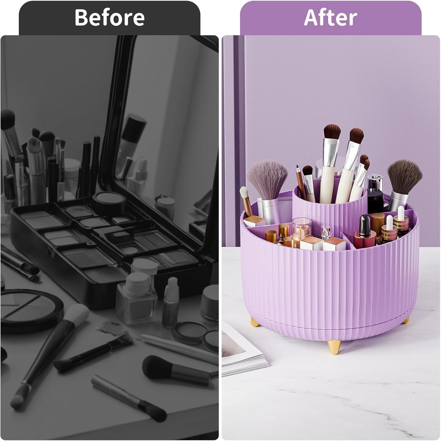 fanado 360° Rotate Makeup Brush Holder Organizer, Makeup Organizers Countertop, Makeup organization and Skincare Storage for Vanity, Desktop, Bathroom (White)