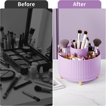 fanado 360° Rotate Makeup Brush Holder Organizer, Makeup Organizers Countertop, Makeup organization and Skincare Storage for Vanity, Desktop, Bathroom (White)