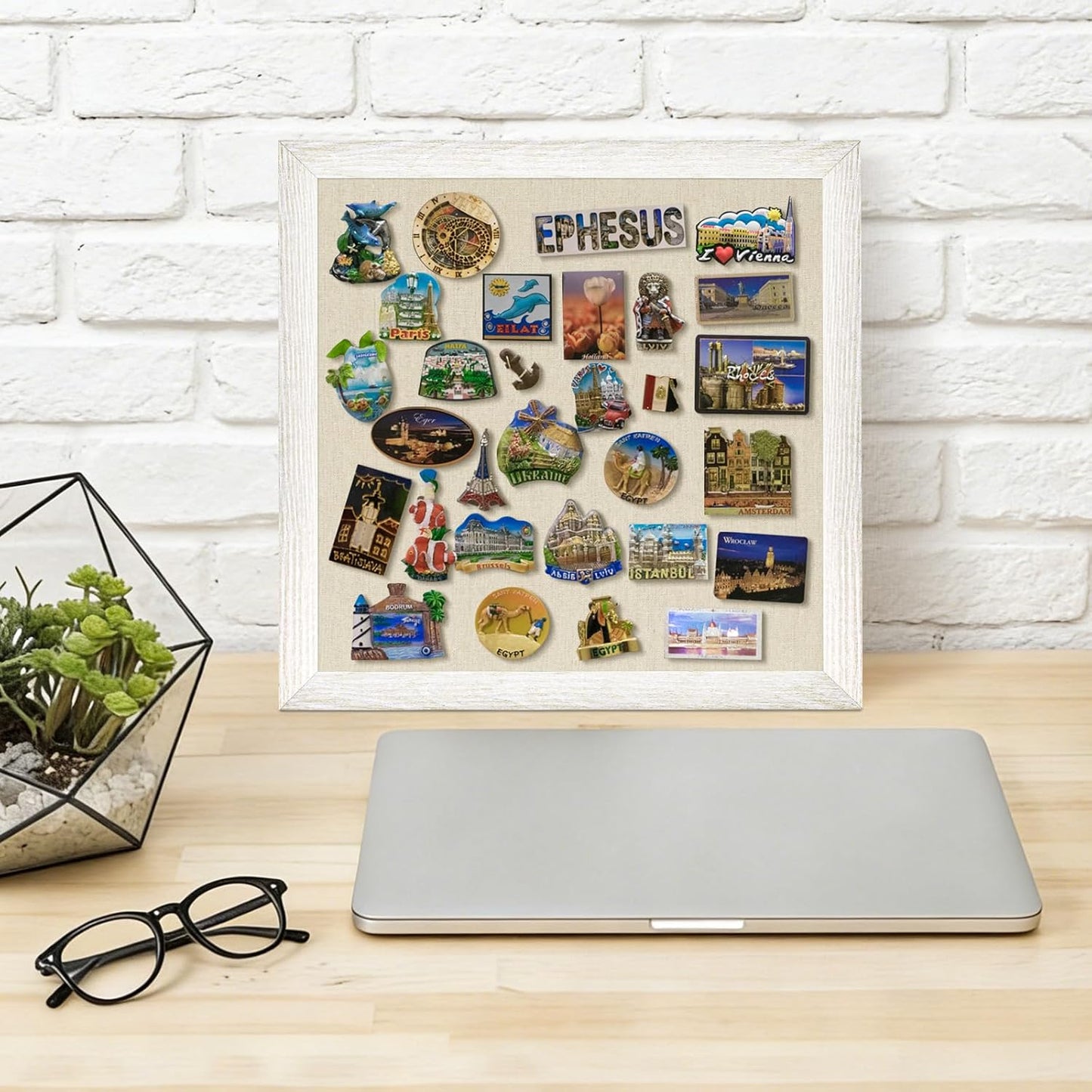 DOLLAR BOSS Bulletin Boards with Linen 1-Pack 16''X 12'' Double-Sided Cork Board for Walls Wood Framed Bulletin Boards, Small Pin Board for Home Kitchen Office Decorative Hanging 10 Pushpins