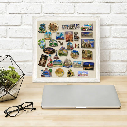 DOLLAR BOSS Bulletin Boards with Linen 1-Pack 16''X 12'' Double-Sided Cork Board for Walls Wood Framed Bulletin Boards, Small Pin Board for Home Kitchen Office Decorative Hanging 10 Pushpins