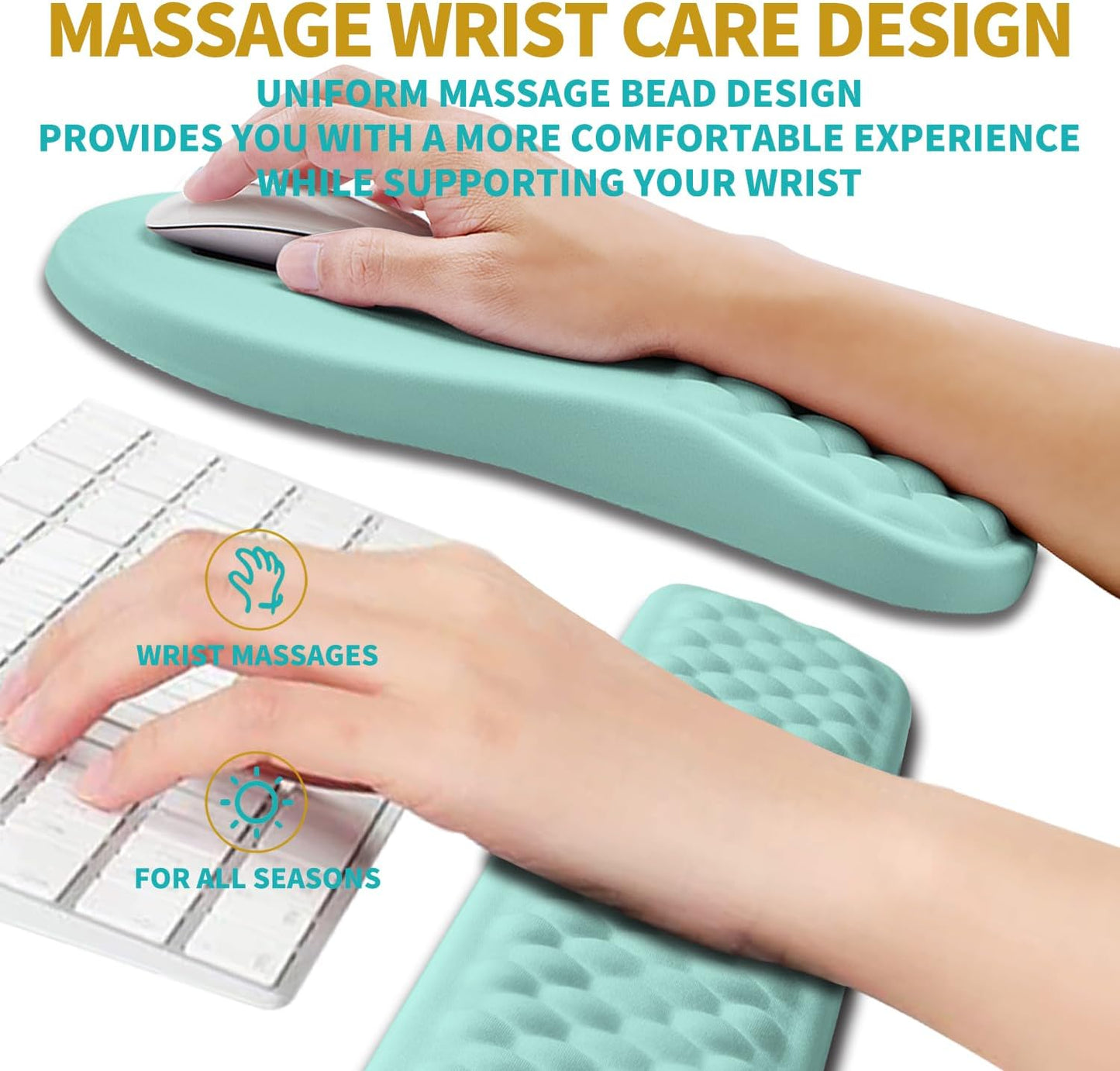 Hokafenle 2 in 1 Ergonomic Mouse Pad Wrist Support & Wrist Rest for Computer Keyboard Set, with Relieve Carpal Tunnel Pain Massage Bulge and Full Memory Gel Design (2In1 Set, Black)
