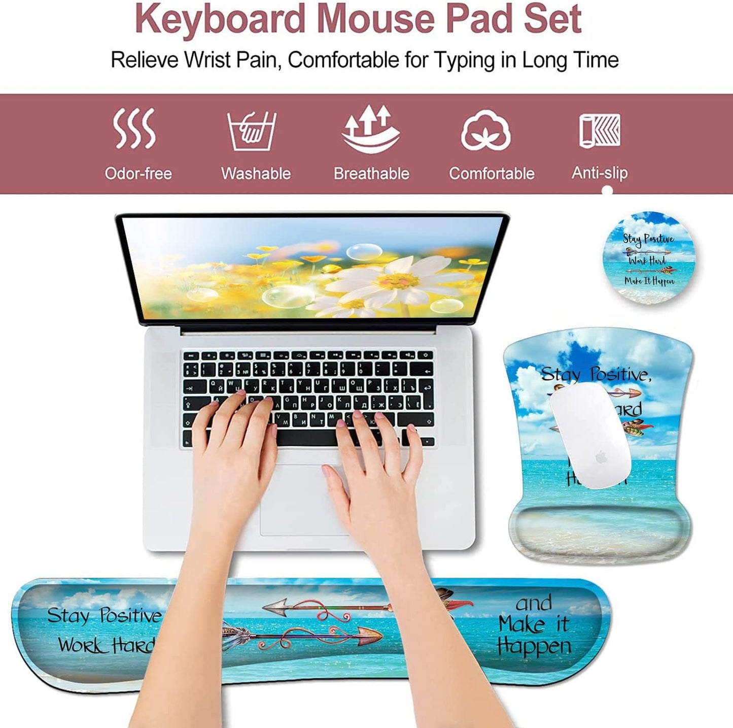 Mouse Pad with Wrist Support, Ergonomic Gel Mouse Pad Beautiful Flowers,Non-Slip Durable, Memory Foam Keyboard Wrist Rest, Suitable for Office Typing Games, Pink Hyacinths on Wood Panel